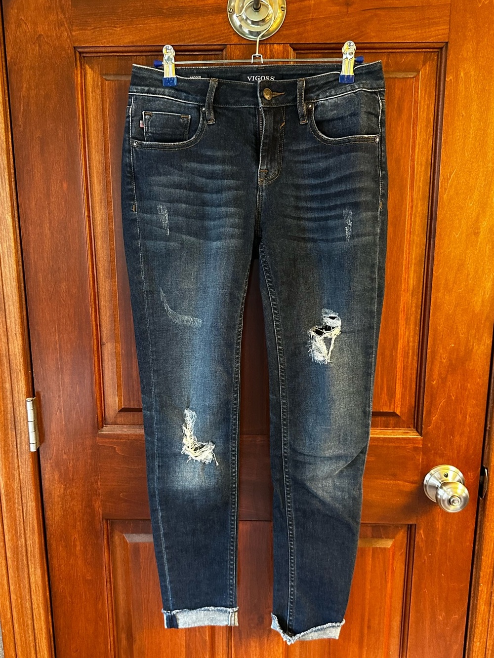 Vigoss Distressed Dark Wash Skinny Jeans - Blue